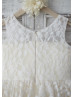 Ivory Lace Champagne Lining Knee Length Rustic Flower Girl Dress